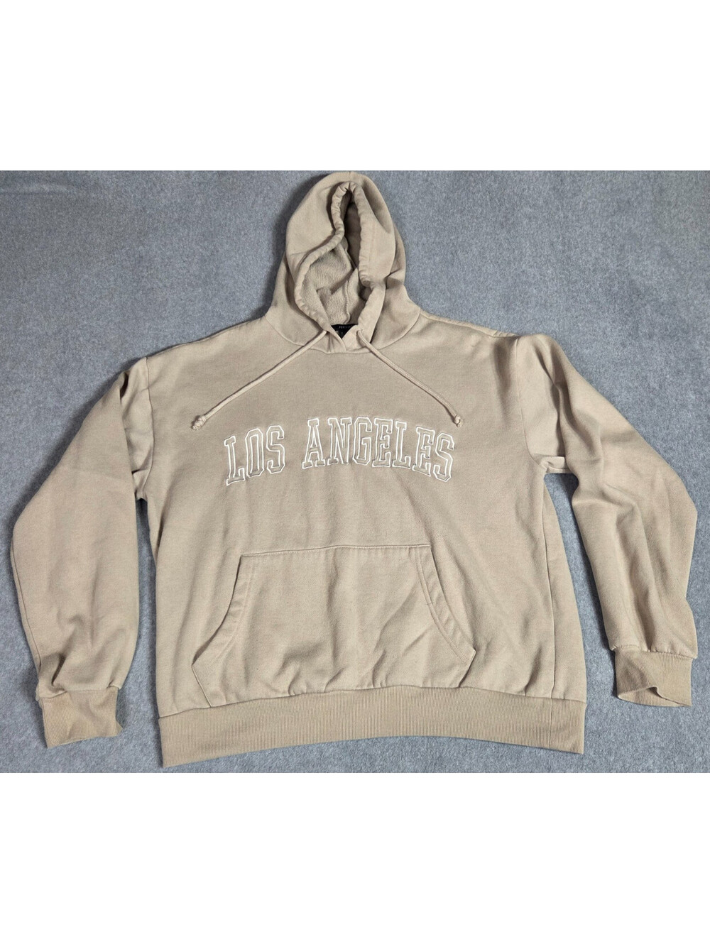 Forever 21 Los Angeles Hoodie Large Beige Pullover Fleece Sweatshirt Streetwear